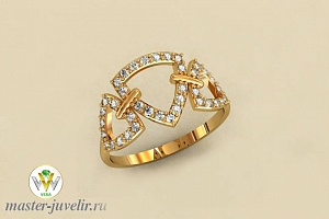 Золотое кольцо геометрической формы с топазами