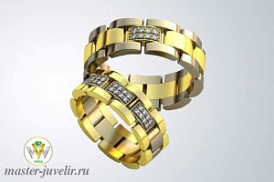Обручальные кольца в виде часового браслета с бриллиантами