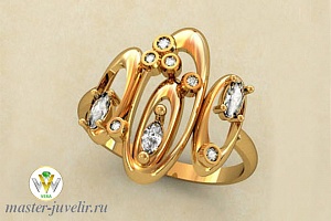 Необыкновенное золотое кольцо с фианитами