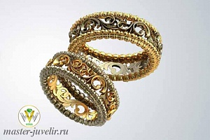 Узорные обручальные кольца в двух цветах золота