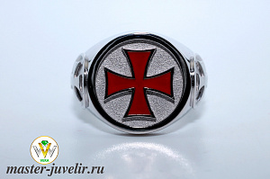 Печатка золотая Грузинский крест с красной эмалью