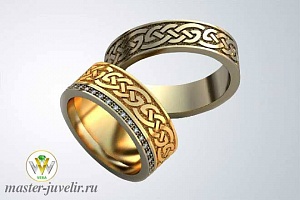 Обручальные кольца с орнаментом и бриллиантами