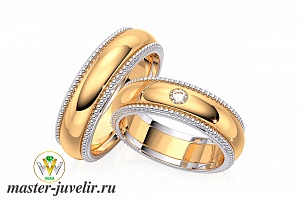 Обручальные кольца с бриллиантом и шариками