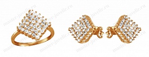 Женский комплект с бриллиантами на заказ: кольцо и серьги пусеты