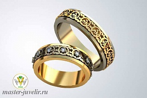 Необычные обручальные кольца с орнаментом и бриллиантами