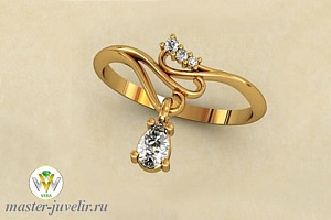 Золотое кольцо с подвесным топазом и цирконами