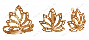 Золотой комплект "Листья": кольцо и серьги