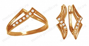 Комплект золотой с бриллиантами: кольцо и серьги
