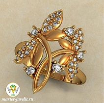 Кольцо женское в форме стрекоз усыпанные фианитами в золоте