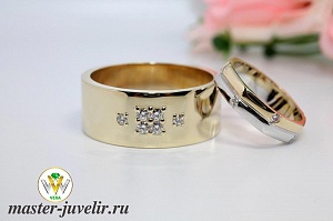 Обручальные кольца с бриллиантами широкое мужское и тонкое женское