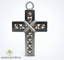 Крест декоративный серебряный с камнями