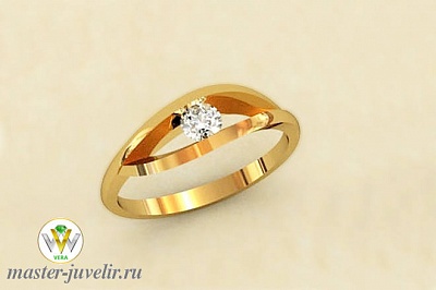 Женское золотое кольцо с бриллиантом 4мм