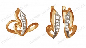 Комплект из комбинированного золота с бриллиантами: кольцо, серьги Кп105 680-685