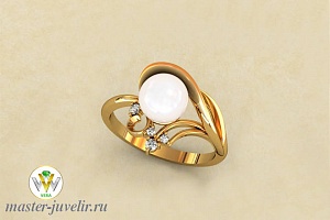 Привлекательное женское кольцо золотое с жемчугом и бриллиантами