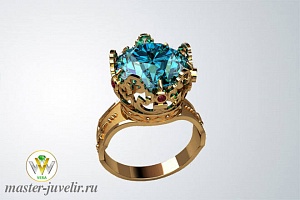 Перстень золотой Корона с топазом