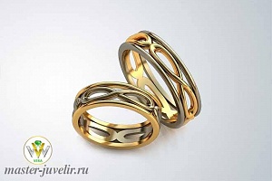 Кольца свадебные Бесконечность в желтом и белом цвете золота 