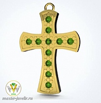 Крестик декоративный с зелеными фианитами