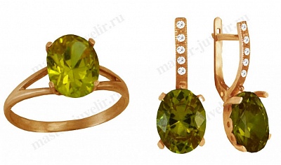 Комплект ювелирных украшений с полудрагоценными камнями: кольцо и серьги