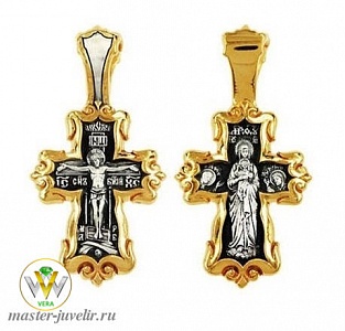 Православный крестик Распятие Христово Валаамская икона Божией Матери. Святые блаженные Ксения и Матрона