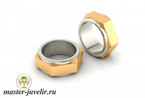 Обручальные кольца гайки в комбинированном золоте