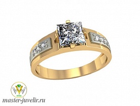 Золотое мужское кольцо с горным хрусталем