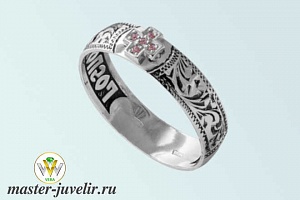 Серебряное кольцо Спаси и сохрани с эмалью и камнями