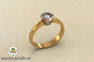 Классическое золотое кольцо с бриллиантом в глухом белом касте для помолвки