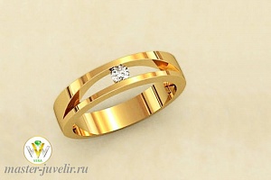 Золотое кольцо в изысканном стиле с бриллиантом