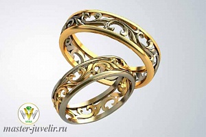Обручальные кольца из золота комбинированного узорные