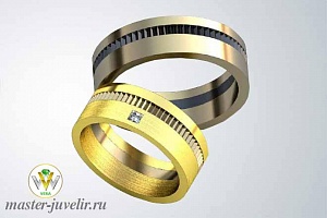 Широкие обручальные кольца с бриллиантом