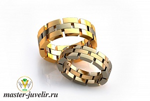 Широкие браслетные обручальные кольца золотые