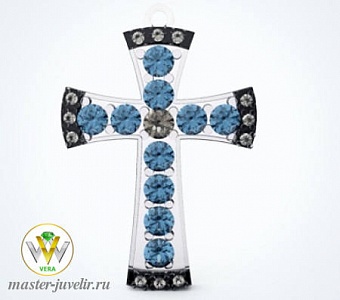 Крестик декоративный серебряный с цветными фианитами
