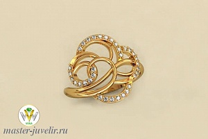 Кольцо золотое необычной формы с дорожками из фианитов