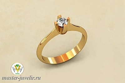 Помолвочное золотое кольцо тонкое с бриллиантом