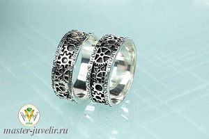 Серебряные обручальные кольца шестеренки с чернением