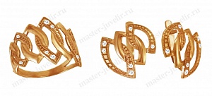 Комплект ювелирный с бриллиантами: кольцо и серьги