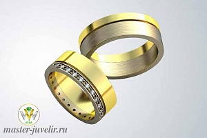 Обручальные кольца широкие двухцветные с драгоценными камнями