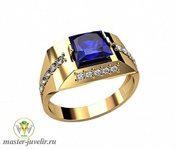 Золотой мужской перстень с сапфиром и бриллиантами