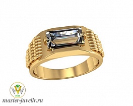 Золотой мужской перстень с прямоугольным полудрагоценным камнем