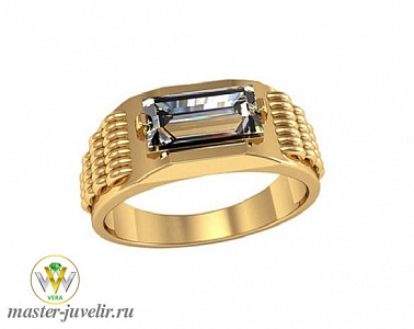 Золотой мужской перстень с прямоугольным полудрагоценным камнем