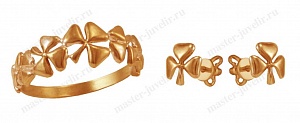 Золотой комплект Клевер: кольцо и серьги
