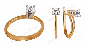 Гарнитур из комбинированного золота с бриллиантами: кольцо и серьги