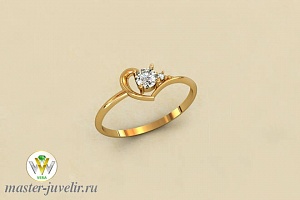 Золотое кольцо с бриллиантом тонкое