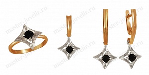 Комплект из комбинированного золота на заказ: кольцо, подвеска, серьги