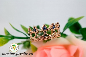 Золотое кольцо Корона с сапфирами