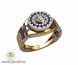 Гибкий мужской перстень из комбинированного золота фианитами