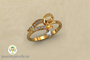 Фантазийное золотое кольцо с бриллиантами