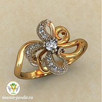 Женское золотое изящное кольцо с цирконами
