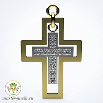 Крестик декоративный подвижный из комбинированного золота