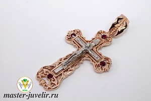 Золотой крестик Иисус Христос с рубинами